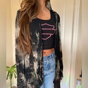 Harley-Davidson Black Tie-Dye Hooded Cardigan with crystals